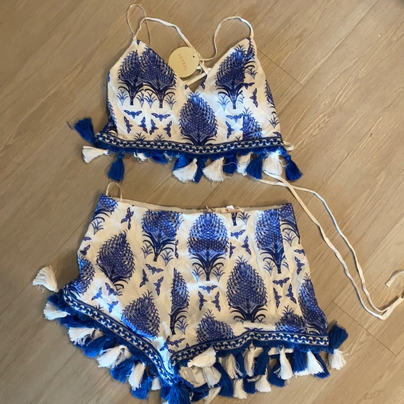 Luxxel Pants - New Blue and White Tassled Romper Set by Luxxel